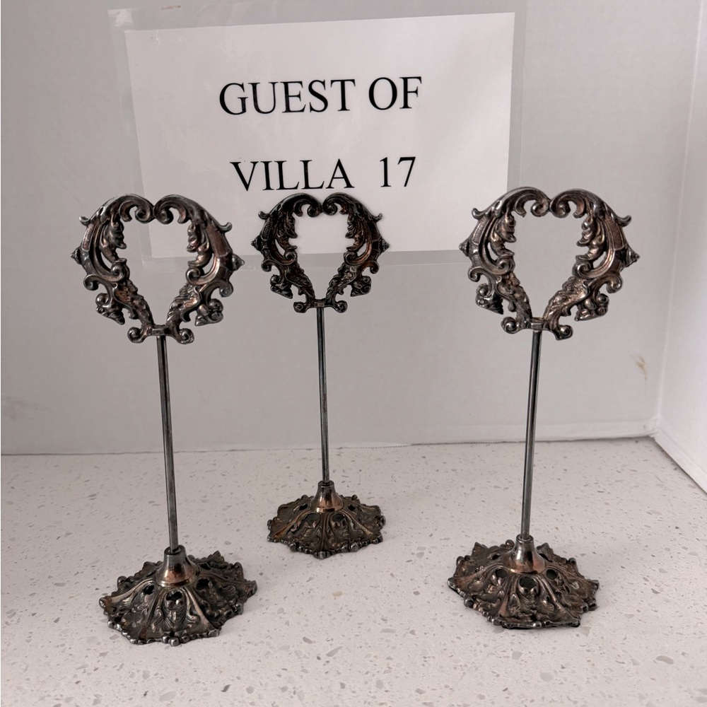 Set of 3 Victorian Heart Card Photo Display Stand 8”